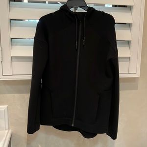 cross train hoodie jacket. 27” length, drawstring hood, split kangaroo pocket.